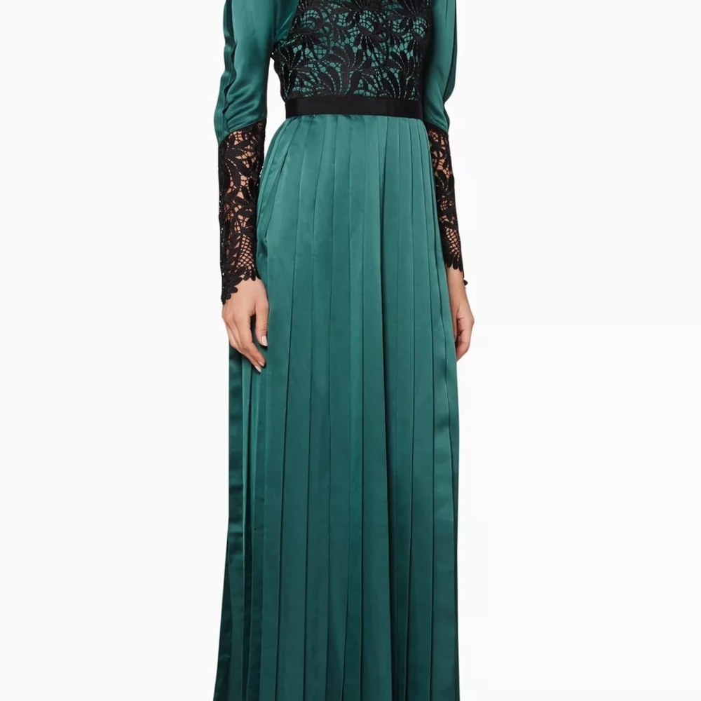 Self-Portrait Teal and Black Long Sleeve Dress - Picture 5 of 7